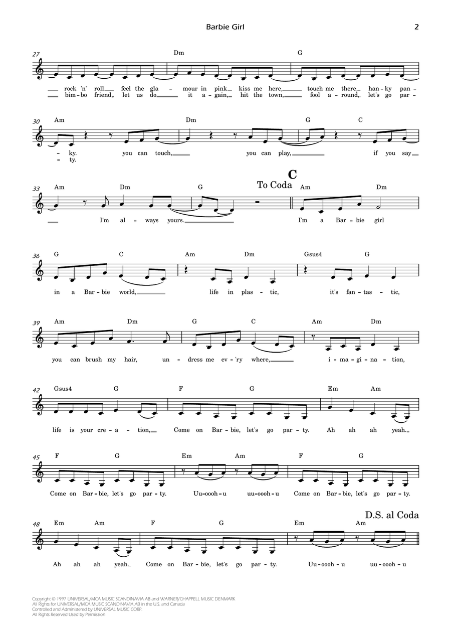 Barbie Girl Piano scores gallery preview page 2