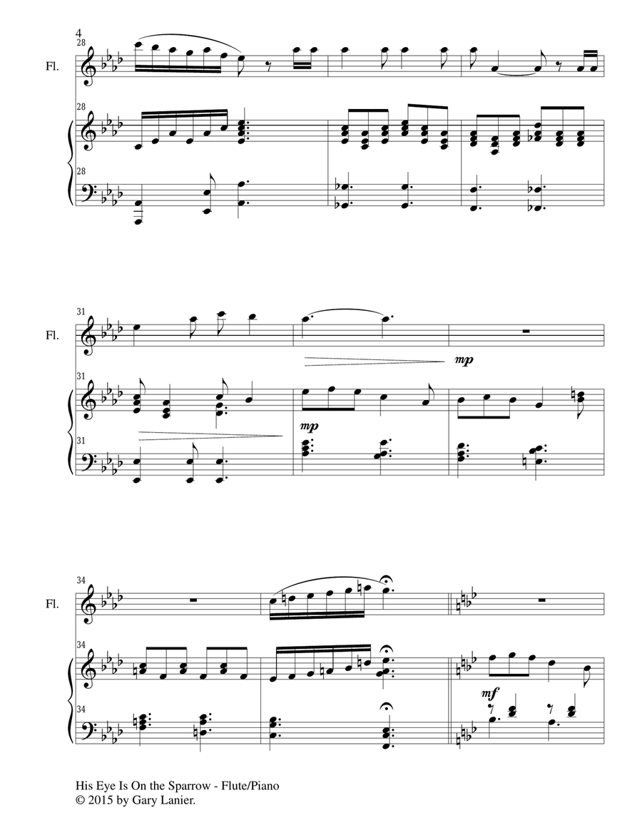 HIS EYE IS ON THE SPARROW (Duet – Flute and Piano/Score and Parts) Woodwind Duet scores gallery preview page 5