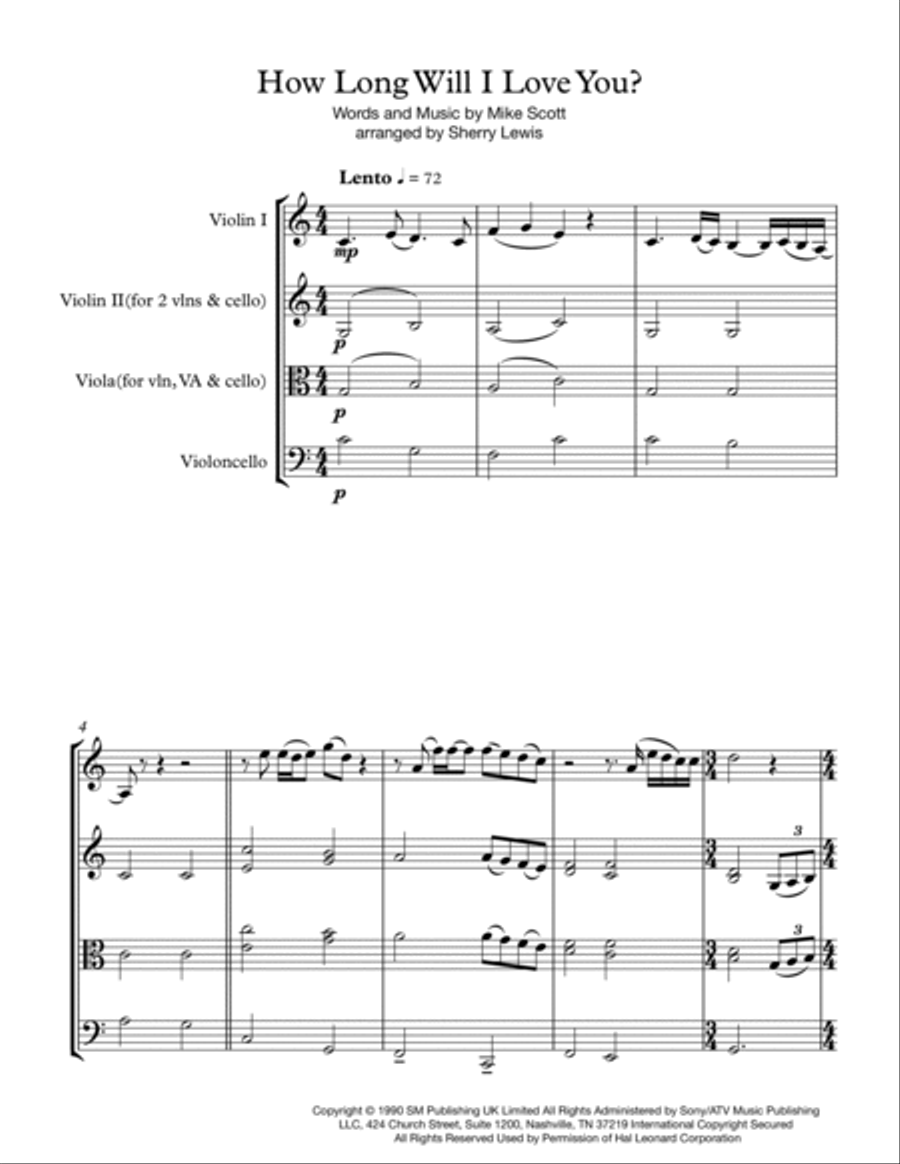 How Long Will I Love You String Trio scores gallery preview page 4