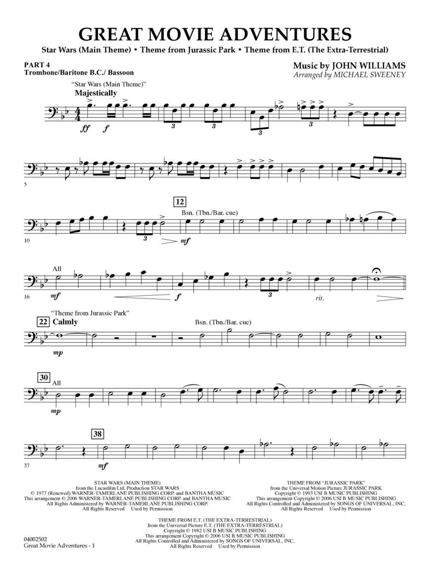 Great Movie Adventures - Pt.4 - Trombone/Bar. B.C./Bsn. Concert Band scores gallery preview page 1