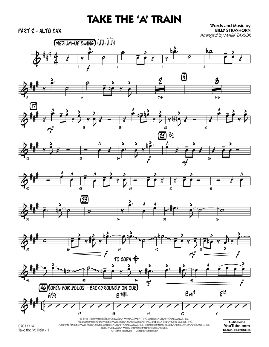 Take The 'A' Train (arr. Mark Taylor) - Part 2 - Alto Sax Jazz Ensemble scores gallery preview page 1