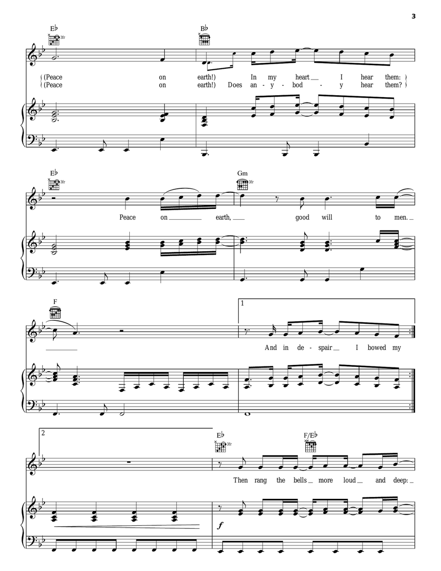 I Heard The Bells On Christmas Day Piano, Vocal, Guitar scores gallery preview page 3