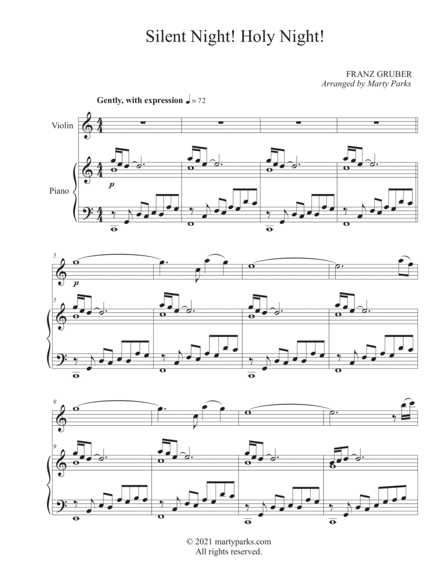 Silent Night! Holy Night! (Violin-Piano) Violin Solo scores gallery preview page 1