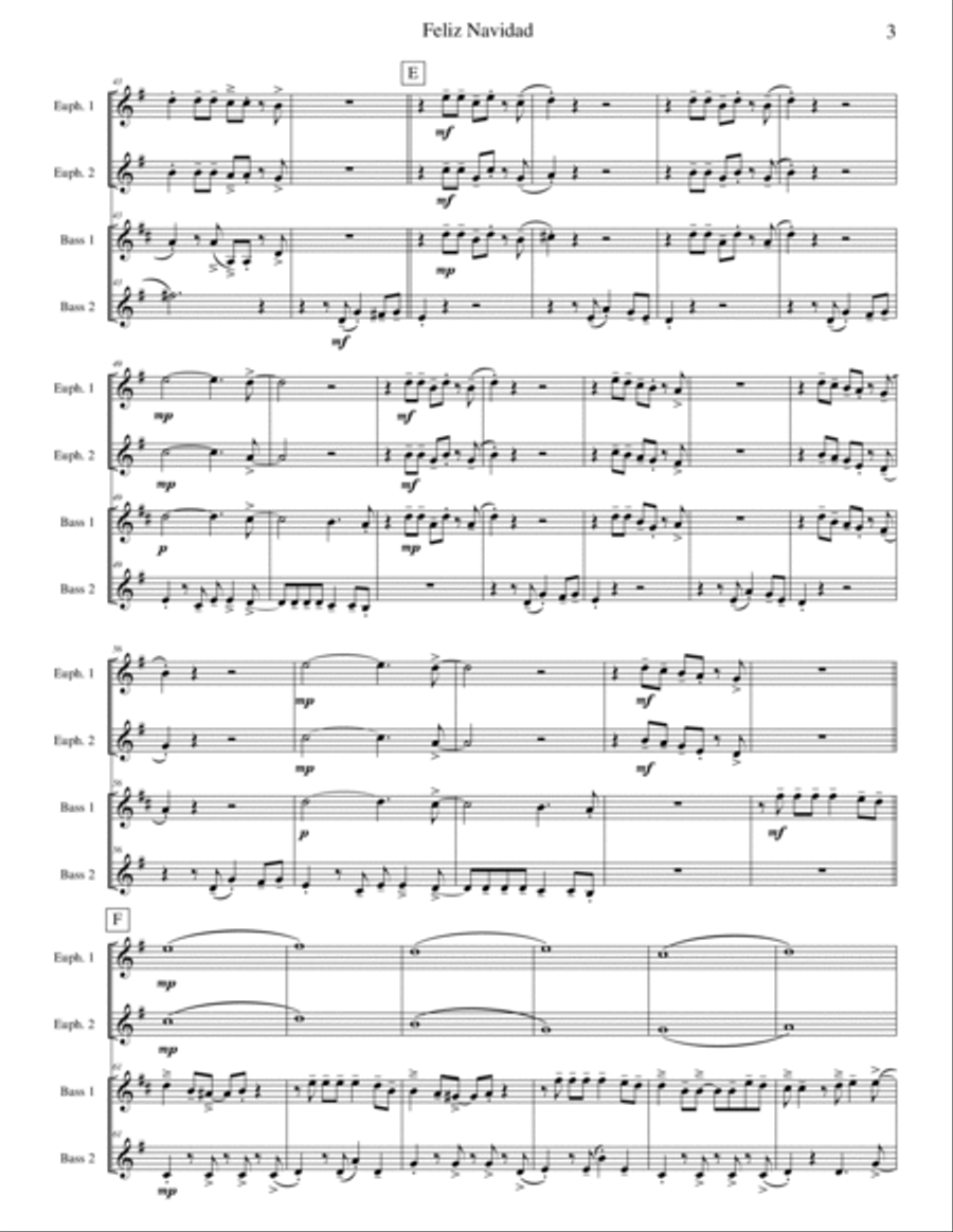 Feliz Navidad Brass Quartet scores gallery preview page 3
