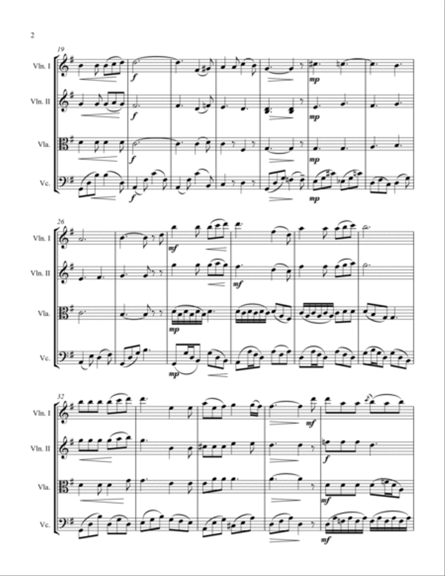 ON WINGS OF SONG, String Quartet, Intermediate Level for 2 violins, viola and cello String Quartet scores gallery preview page 5