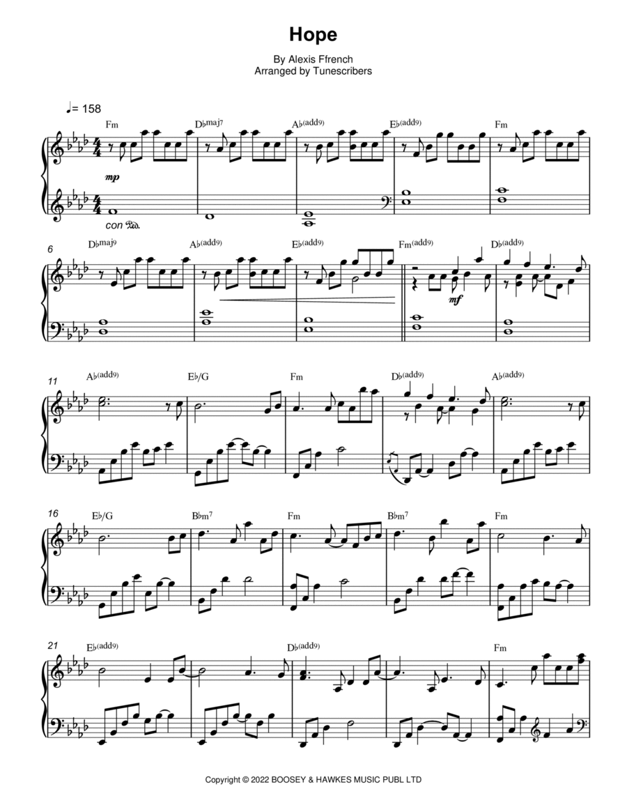 Hope Piano Solo scores gallery preview page 1