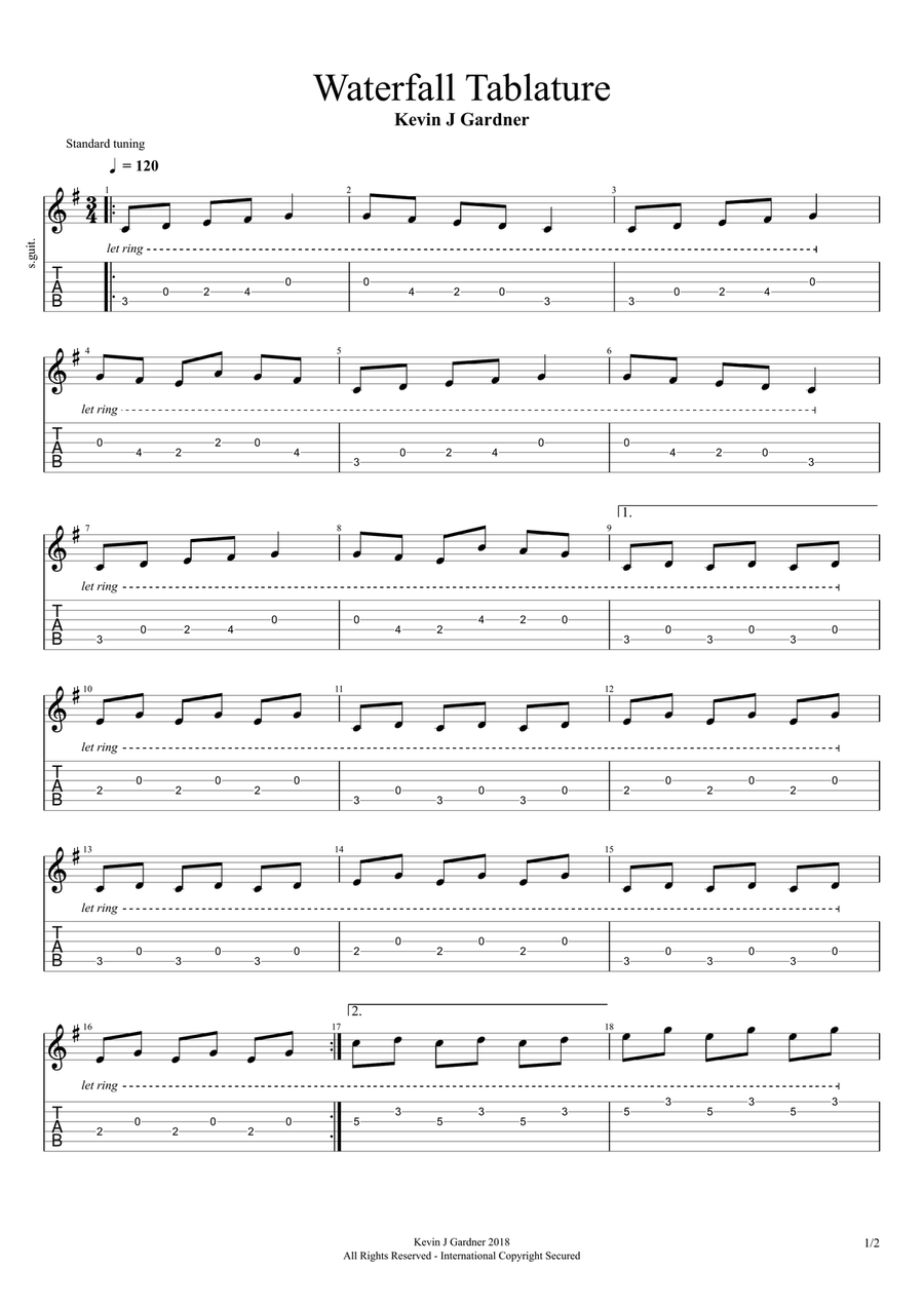Waterfall Tablature Acoustic Guitar scores gallery preview page 1