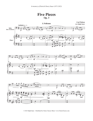 Book cover for Five Pieces, Op. 3 for Tuba or Bass Trombone and Piano