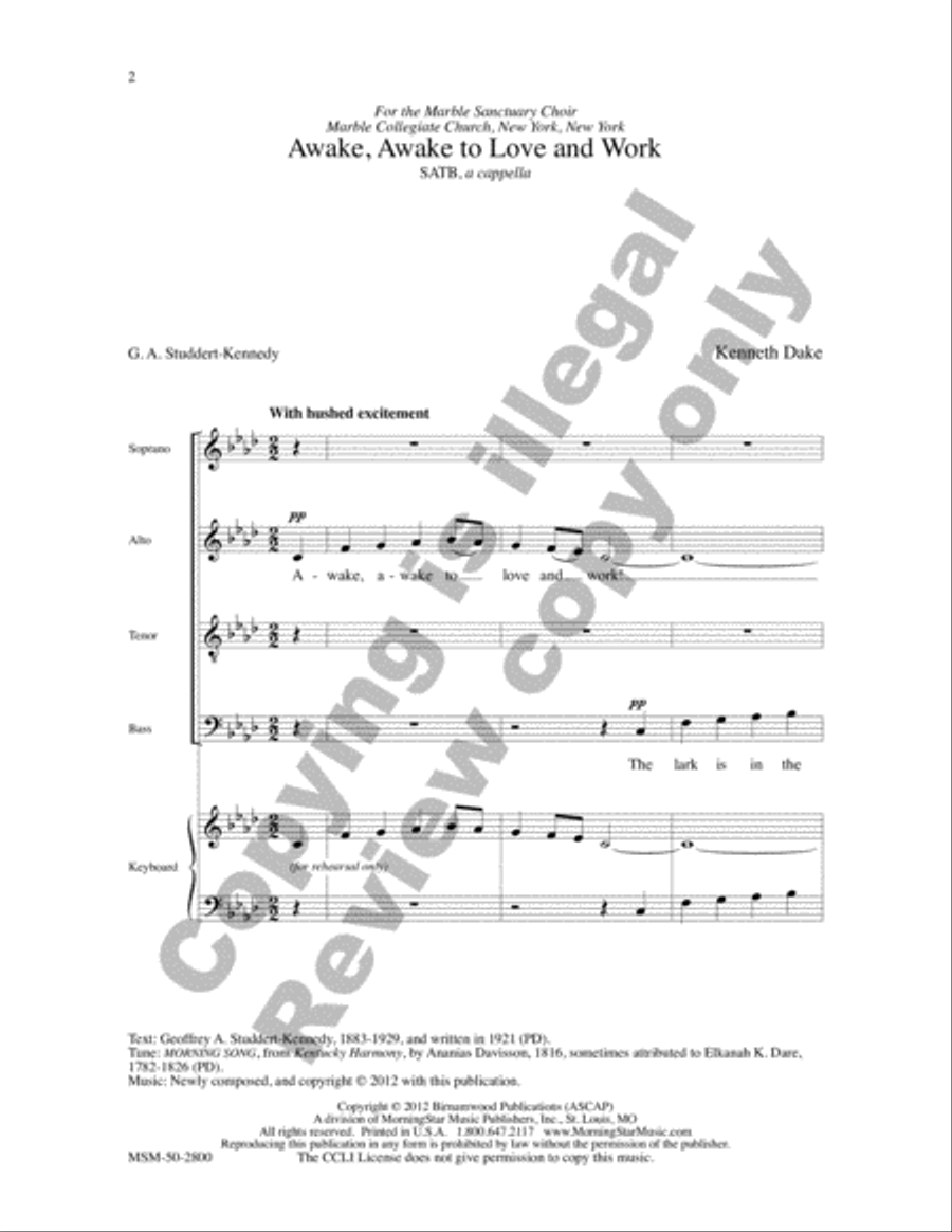 Awake, Awake, to Love and Work 4-Part scores gallery preview page 2