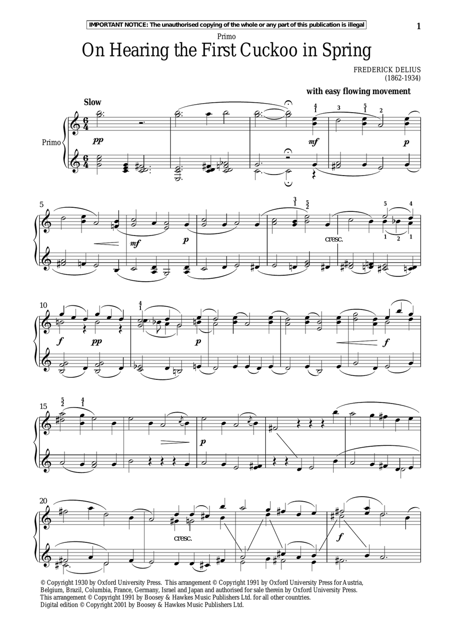 On Hearing The First Cuckoo In Spring Piano Duet scores gallery preview page 1