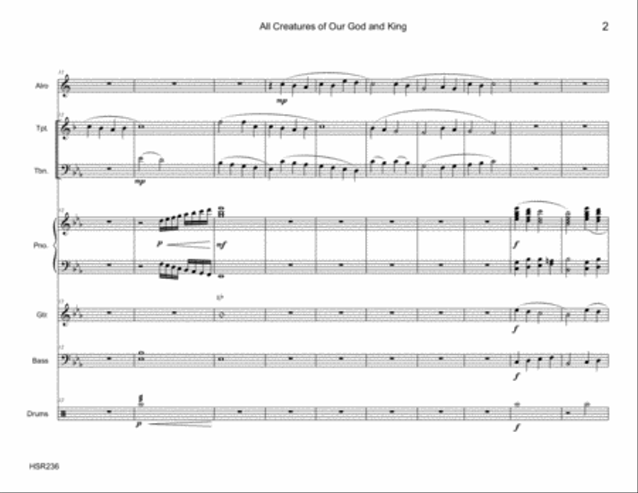 ALL CREATURES OF OUR GOD AND KING - Alto Sax, Trumpet, Trombone & Rhythm Section Large Ensemble scores gallery preview page 2