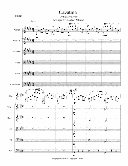 Cavatina by Stanley Myers Small Ensemble - Digital Sheet Music