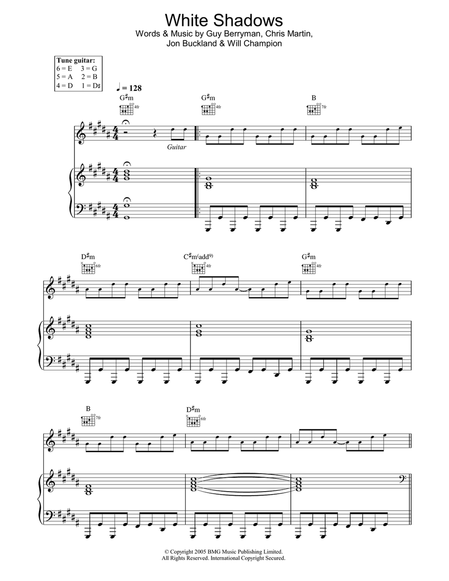 White Shadows White Shadows Piano, Vocal, Guitar scores gallery preview page 1