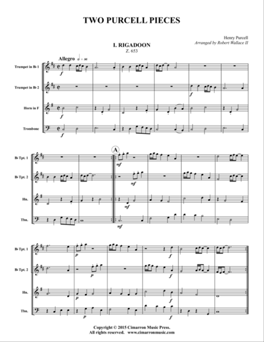 Two Purcell Pieces Brass Quartet scores gallery preview page 1