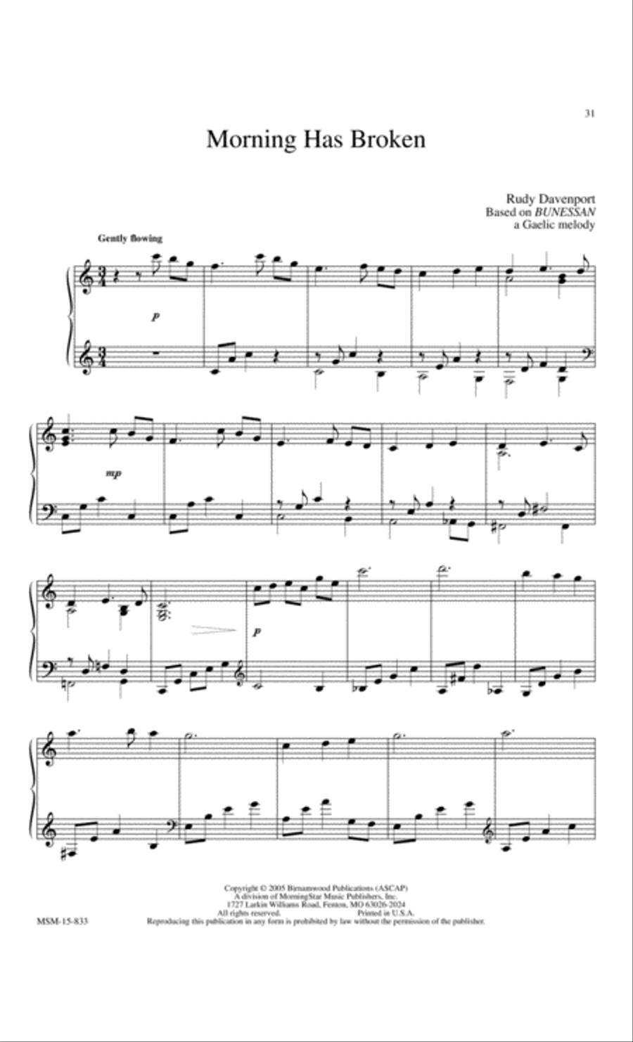 Morning Has Broken Easy Piano scores gallery preview page 8