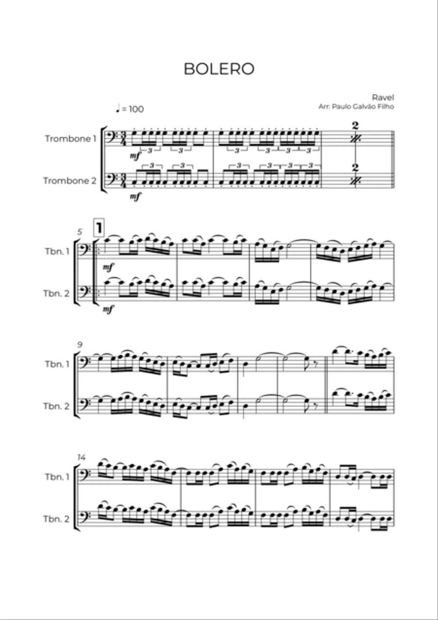 BOLERO - RAVEL - TROMBONE DUET Trombone Duet scores gallery preview page 2