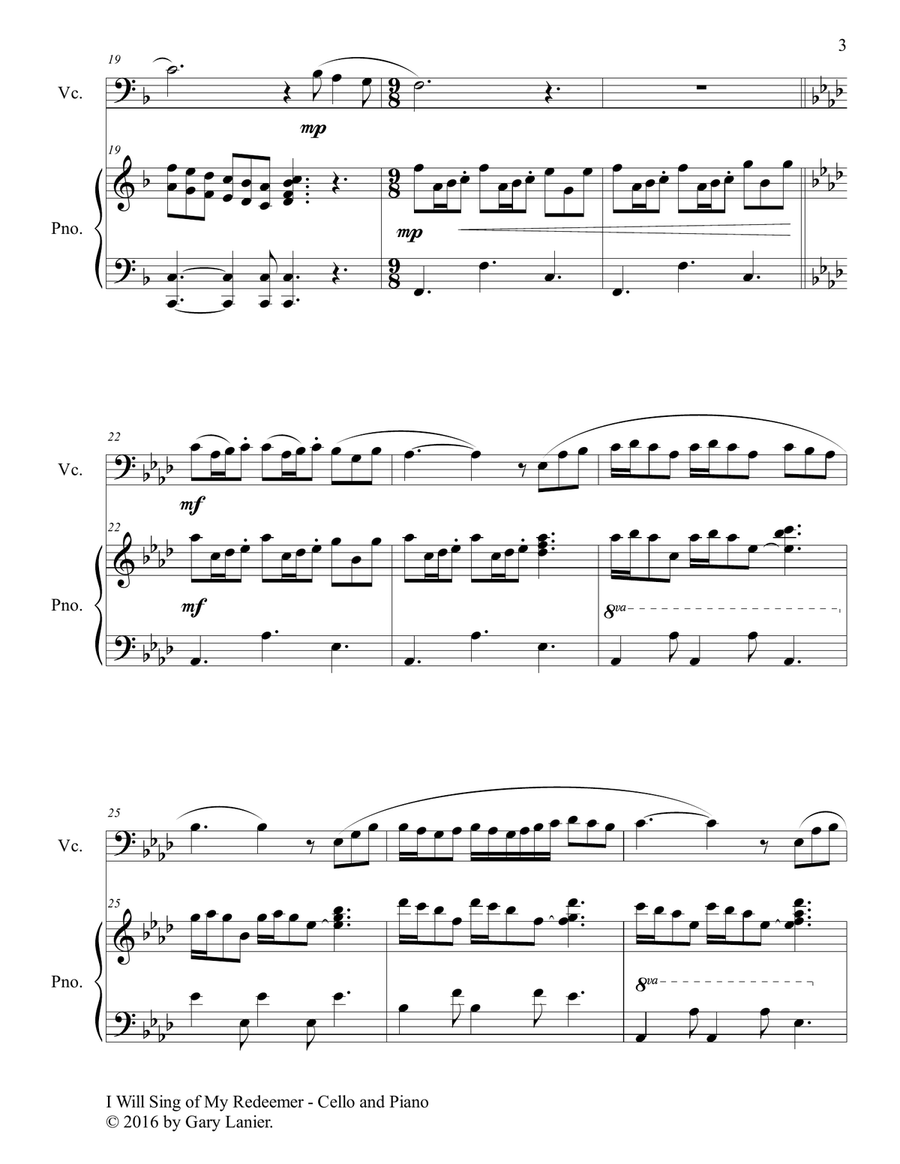I WILL SING OF MY REDEEMER (Duet – Cello & Piano with Score/Part) Piano scores gallery preview page 4