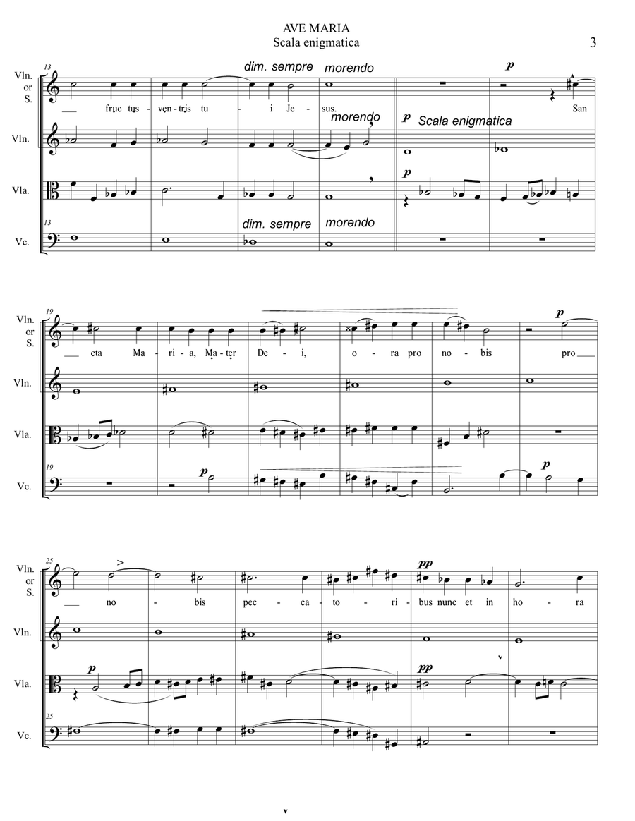 AVE MARIA - Scala enigmatica - G. Verdi - Arr. for Soprano and String Trio, or String Quartet String Quartet scores gallery preview page 3