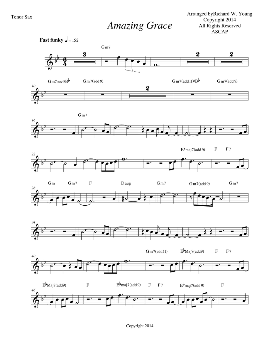 Amazing Grace- Smooth Jazz Tenor sax - Tenor Saxophone - Digital Sheet Music