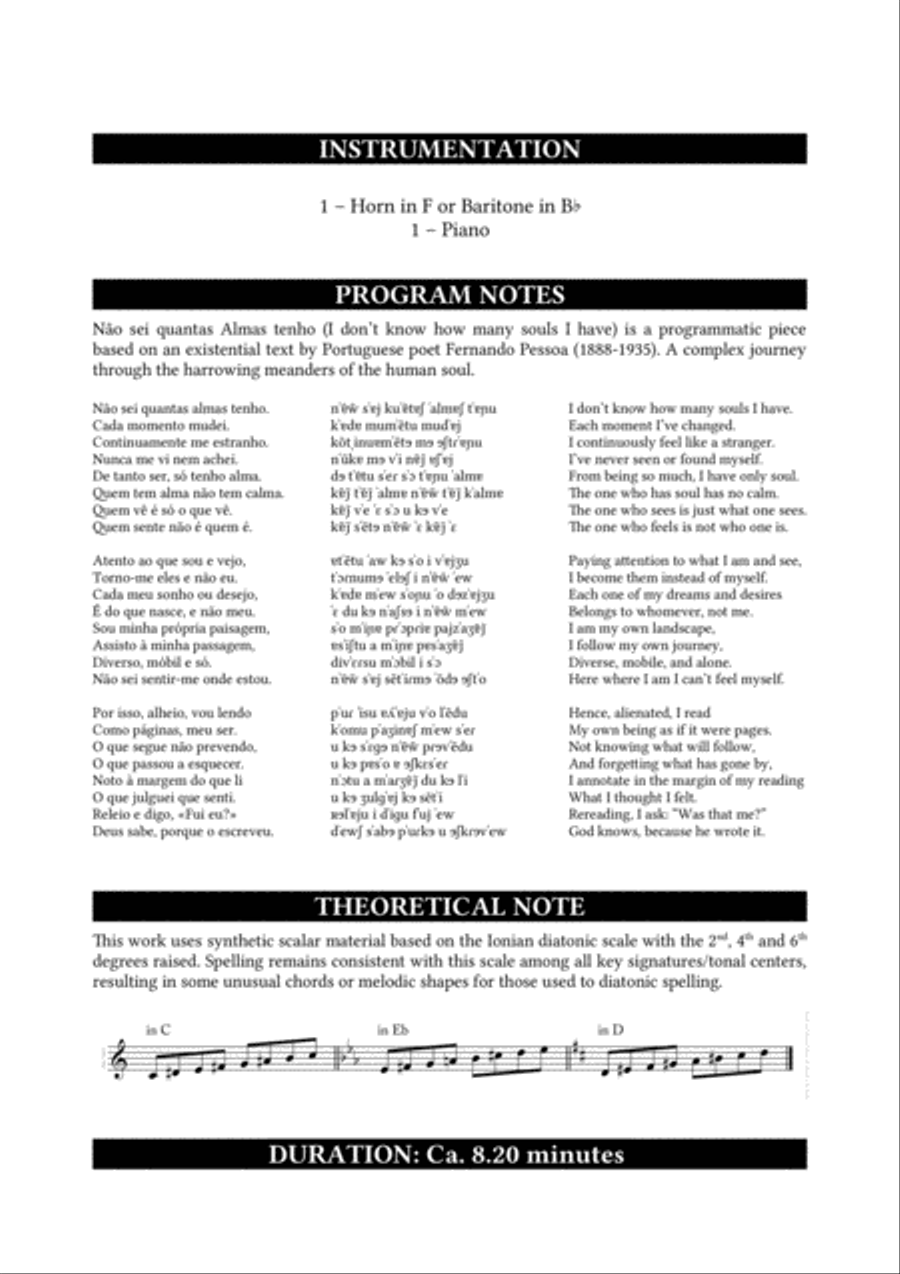 I don't know how many souls I have (Não sei quantas almas tenho) for Horn/Baritone and Piano Small Ensemble scores gallery preview page 3