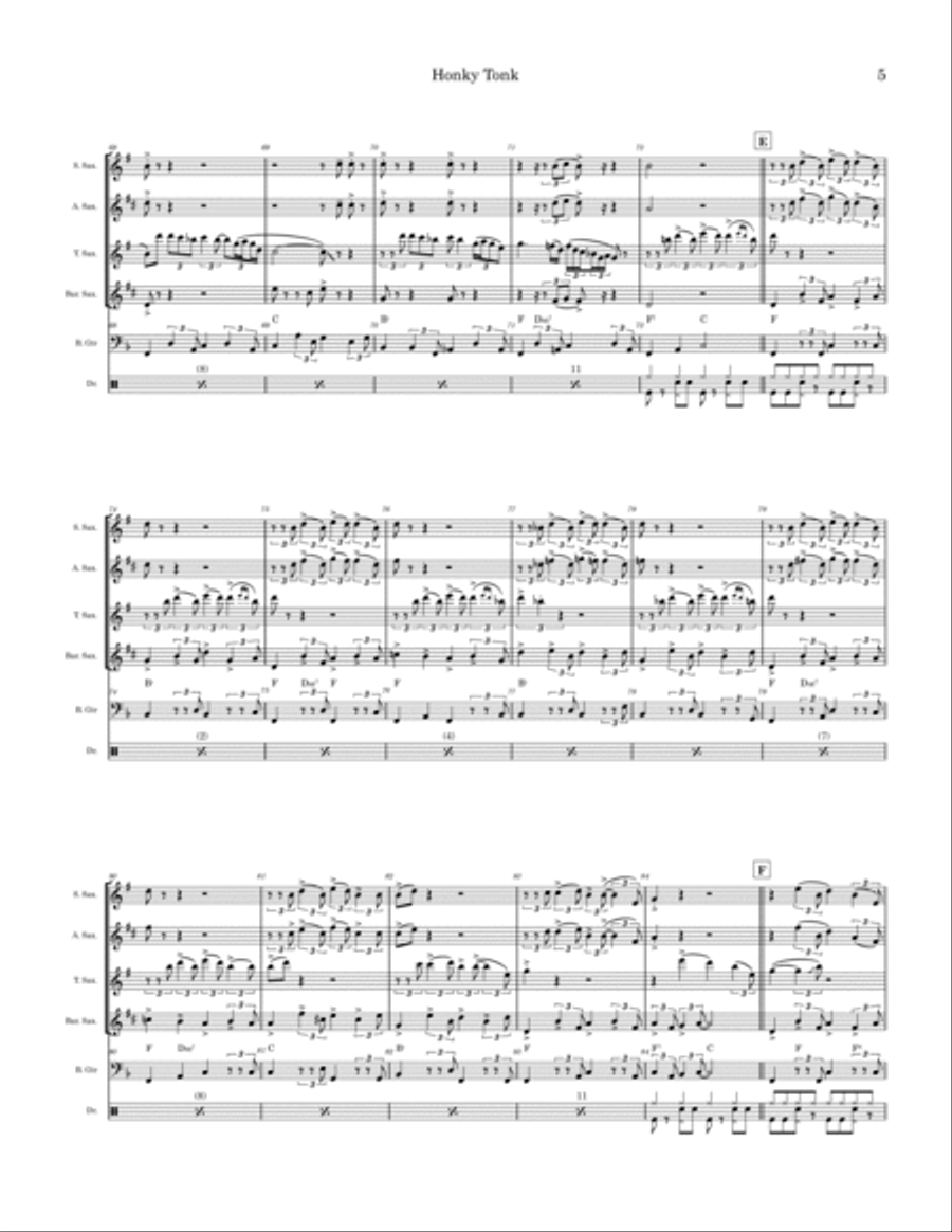 Honky Tonk (parts 1 & 2) Saxophone Quartet scores gallery preview page 5