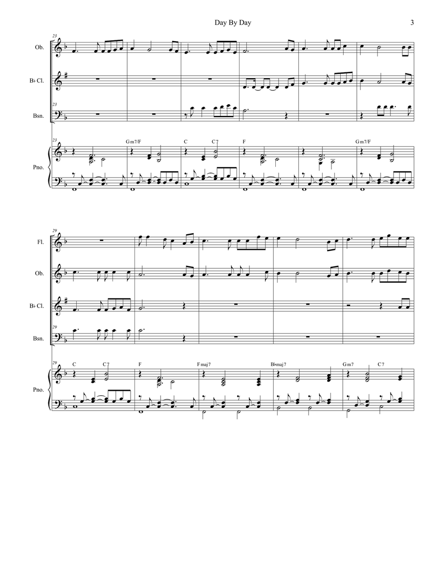 Day By Day (Woodwind Quartet and Piano) Woodwind Quartet scores gallery preview page 3