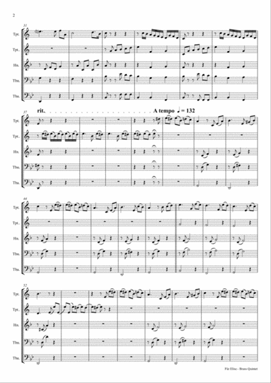 For Elise - Ludwig van Beethoven - Brass Quintet Brass Quintet scores gallery preview page 2