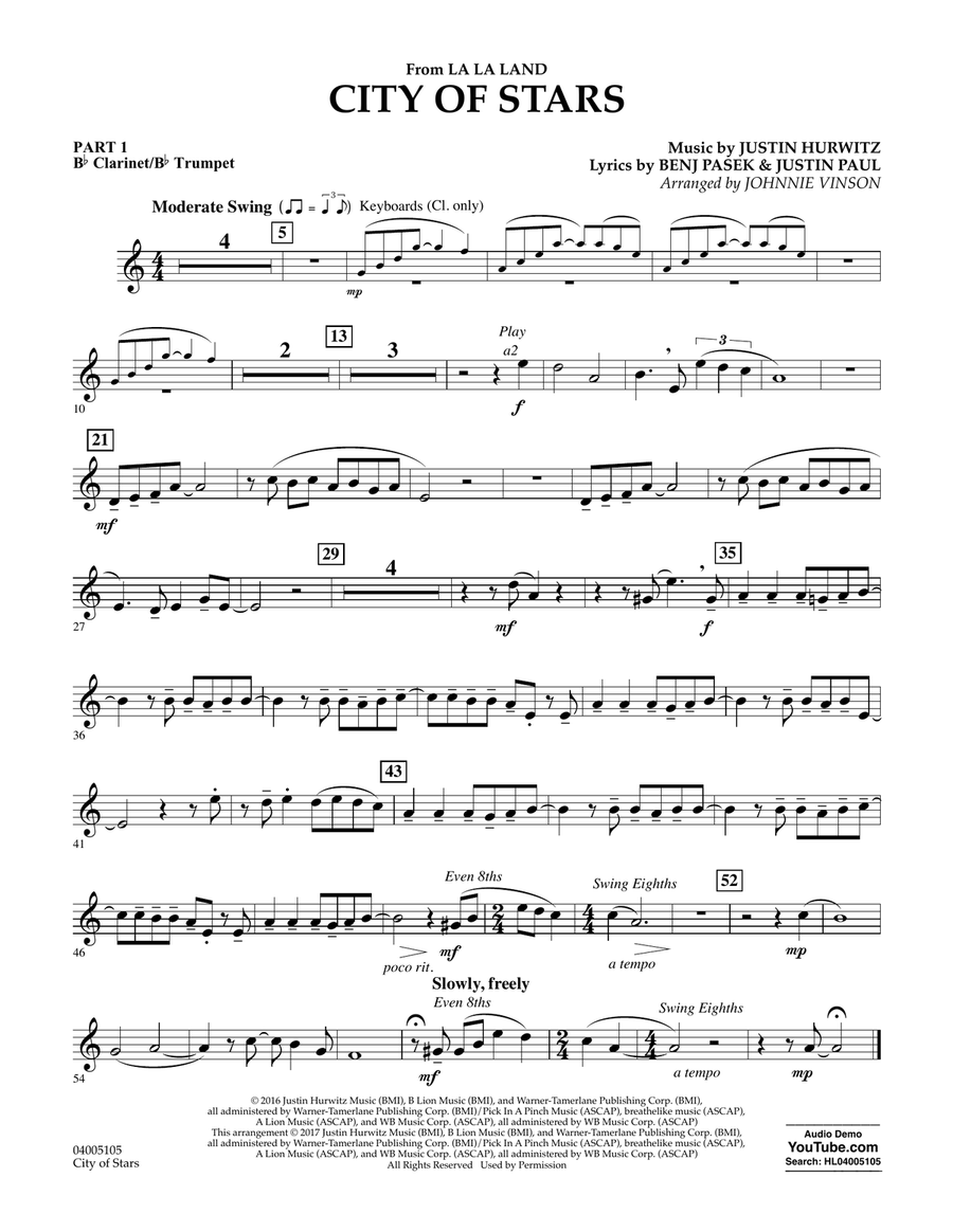 City of Stars (from La La Land) - Pt.1 - Bb Clarinet/Bb Trumpet Concert Band scores gallery preview page 1