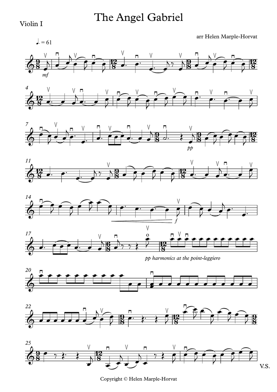 THE ANGEL GABRIEL for STRING QUARTET AND/OR STRING ORCHESTRA String Quartet scores gallery preview page 1