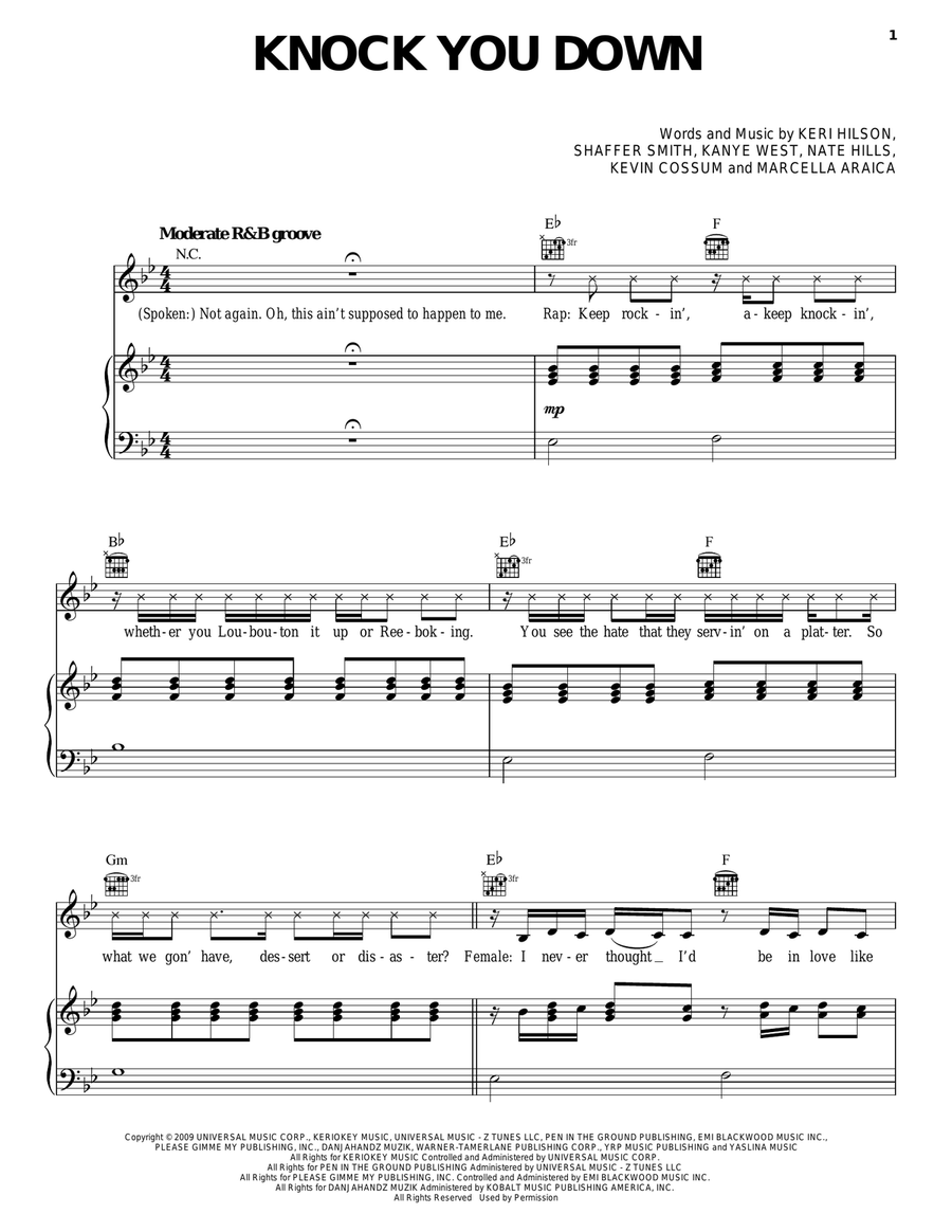 Knock You Down Piano, Vocal, Guitar scores gallery preview page 1