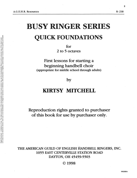 Busy Ringer Series Quick Foundations for 2 to 5 octaves
