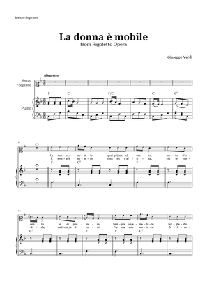 Book cover for La donna è mobile in F major for Mezzo Soprano and Piano