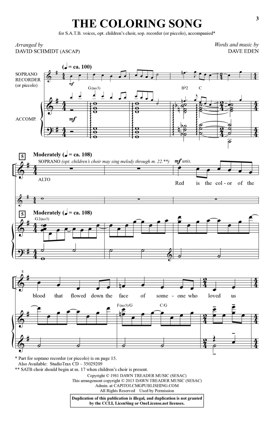 The Coloring Song 4-Part scores gallery preview page 1