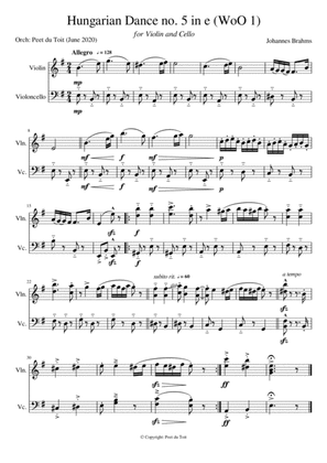 Hungarian Dance no. 5 (WoO 1) in e - Johannes Brahms (Violin & Cello) excerpt