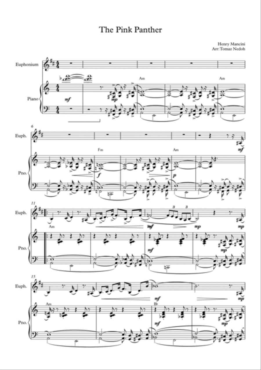 The Pink Panther Euphonium scores gallery preview page 1