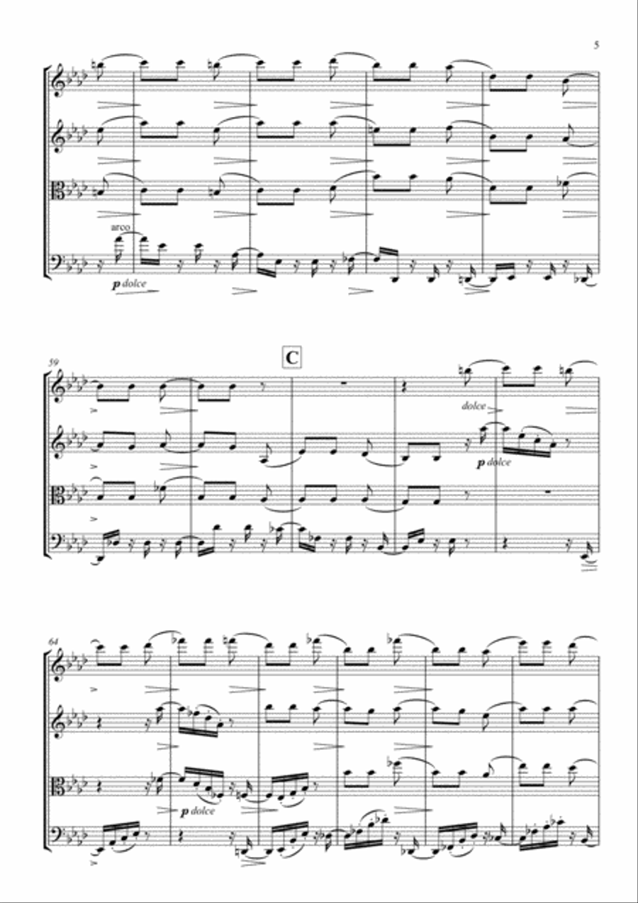 Symphony No.3 - III. Poco Allegretto - J. Brahms - For String Quartet (Full Score and Parts) String Quartet scores gallery preview page 5