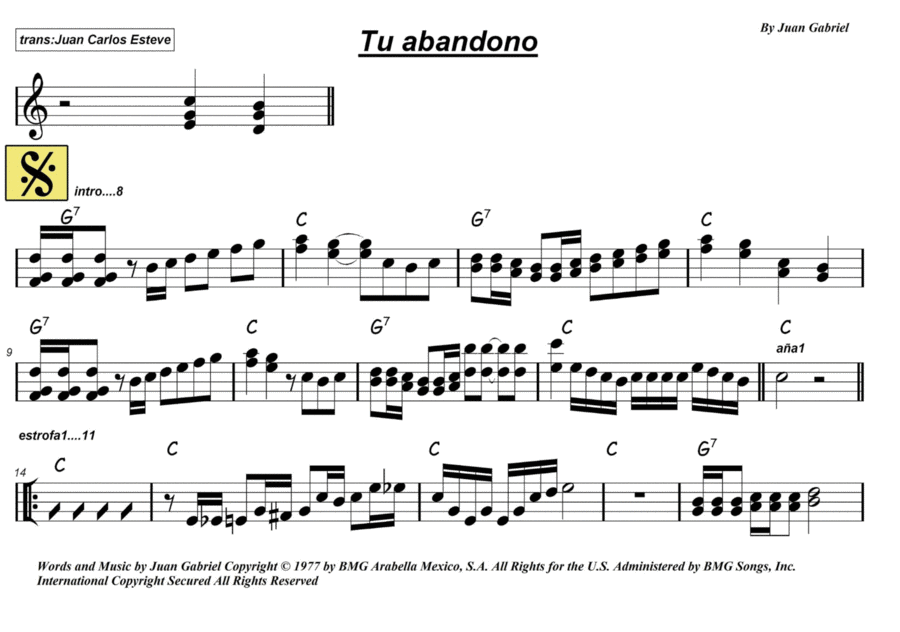 Tu Abandono Tu Abandono Easy Piano scores gallery preview page 1