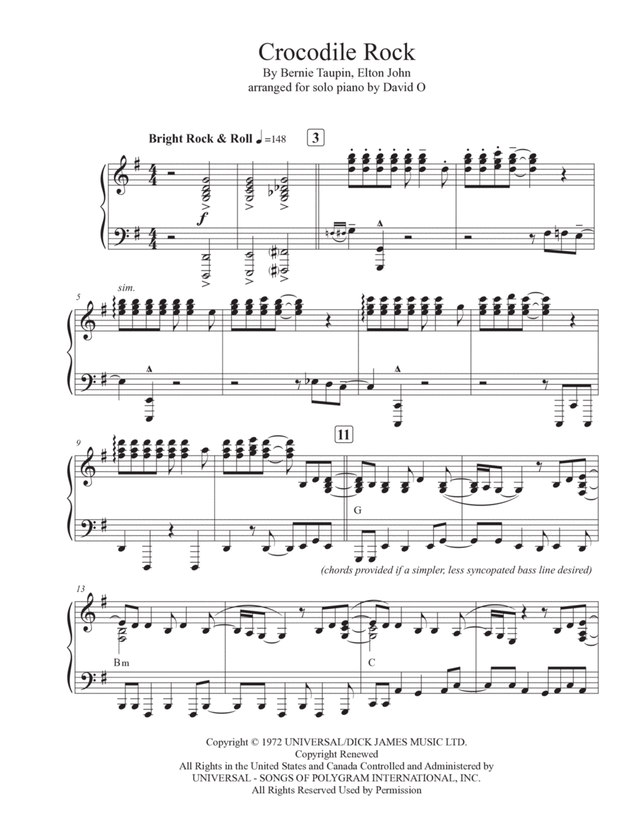 Crocodile Rock Piano Solo scores gallery preview page 1