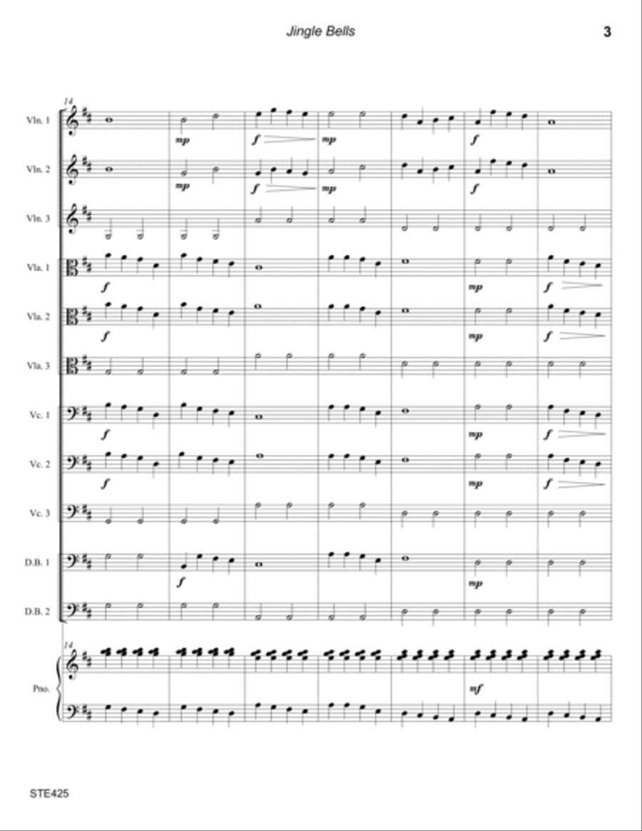 JINGLE BELLS - STRING ENSEMBLE or ELEMENTARY ORCHESTRA Chamber Orchestra scores gallery preview page 3