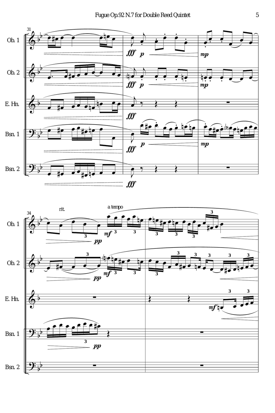 Fugue Op.92 N.7 for Double Reed Quintet Woodwind Quintet scores gallery preview page 5