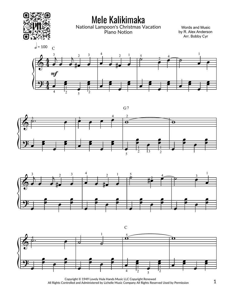 Mele Kalikimaka Mele Kalikimaka Easy Piano scores gallery preview page 1