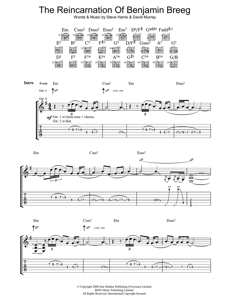The Reincarnation Of Benjamin Breeg Electric Guitar scores gallery preview page 1