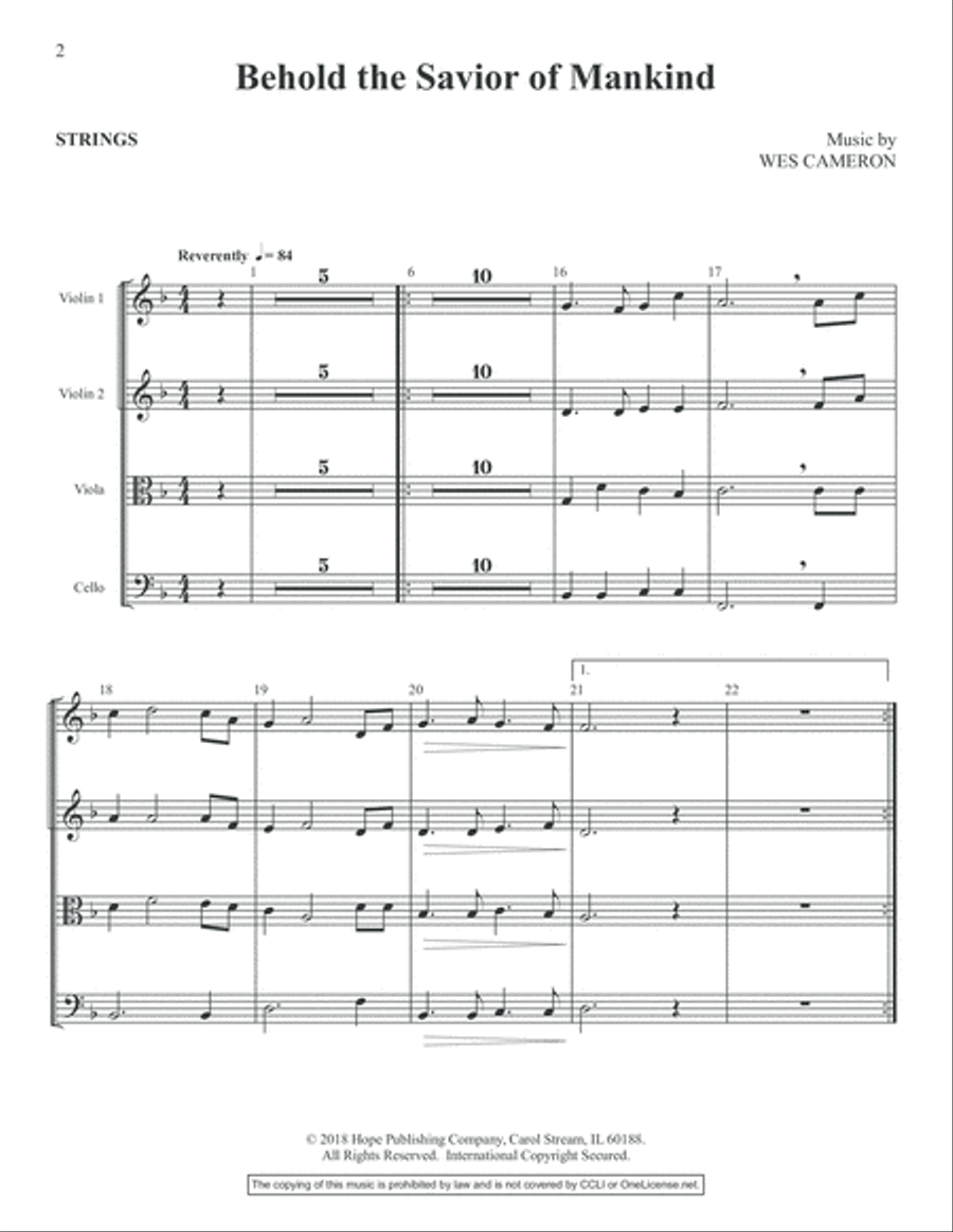 Behold the Savior of Mankind Cello scores gallery preview page 2