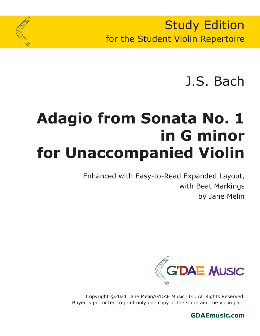 Bach - Study Edition of Violin Sonata No. 1 Adagio Violin Solo scores gallery preview page 1