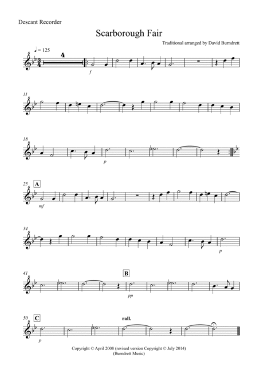 Scarborough Fair for Recorder Quartet Scarborough Fair for Recorder Quartet Recorder scores gallery preview page 4