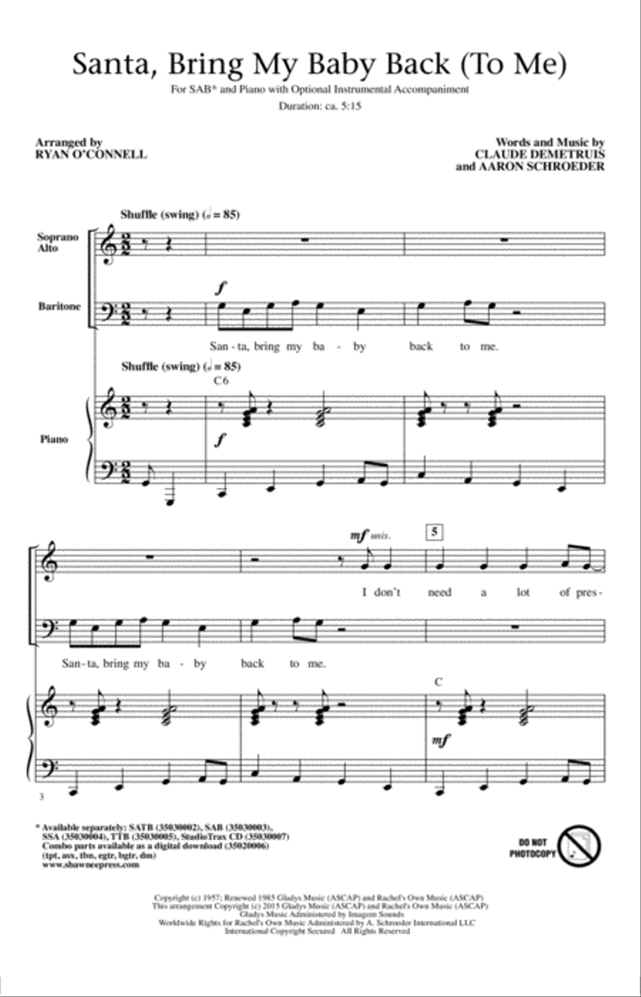 Santa, Bring My Baby Back (To Me) 3-Part scores gallery preview page 1