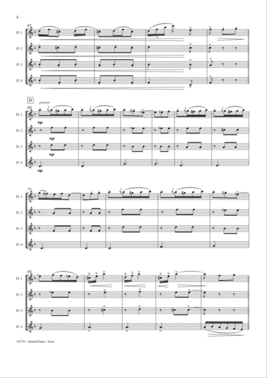 SPANISH DANCE OP 12, NO1 – FLUTE QUARTET Flute Quartet scores gallery preview page 5