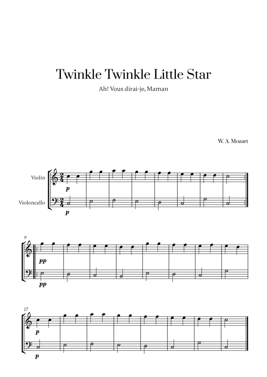 W. A. Mozart - Twinkle Twinkle Little Star for Violin and Cello image number null