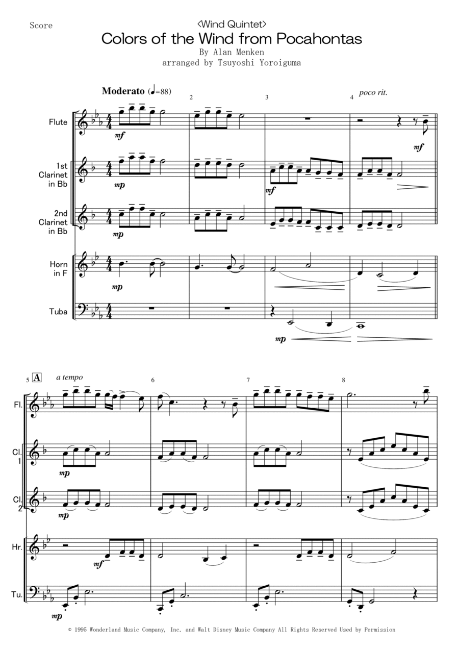 Colors Of The Wind Woodwind Quintet scores gallery preview page 1