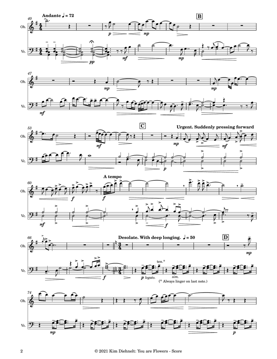 Diehnelt: You Are Flowers (Oboe and Cello) Chamber Music scores gallery preview page 3